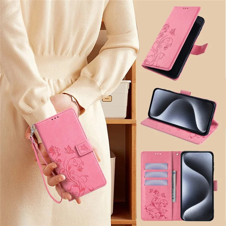 For Samsung Galaxy A25 5G (Global) (161.0 x 76.5 x 8.3mm) Case Butterfly Flower PU Leather Phone Folio Cover
