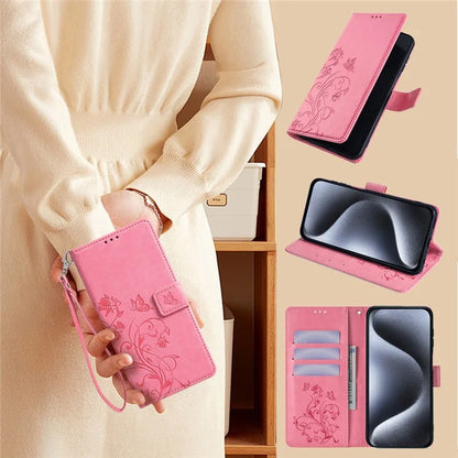 For Samsung Galaxy A25 5G (Global) (161.0 x 76.5 x 8.3mm) Case Butterfly Flower PU Leather Phone Folio Cover