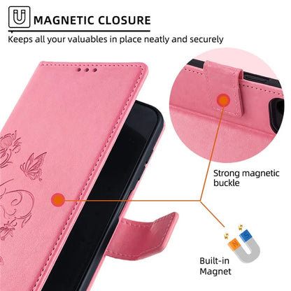 For Samsung Galaxy A25 5G (Global) (161.0 x 76.5 x 8.3mm) Case Butterfly Flower PU Leather Phone Folio Cover