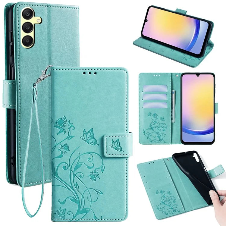 For Samsung Galaxy A25 5G (Global) (161.0 x 76.5 x 8.3mm) Case Butterfly Flower PU Leather Phone Folio Cover