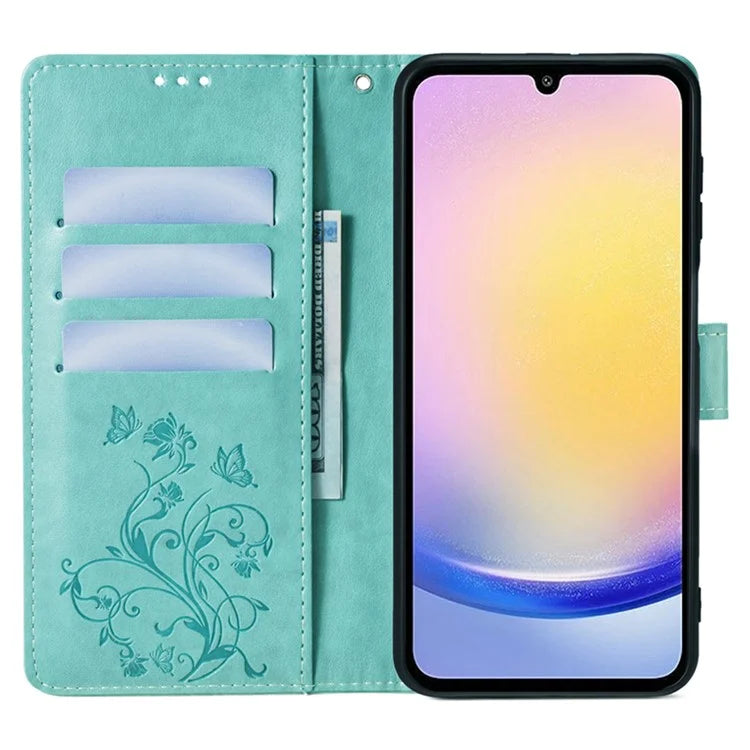 For Samsung Galaxy A25 5G (Global) (161.0 x 76.5 x 8.3mm) Case Butterfly Flower PU Leather Phone Folio Cover