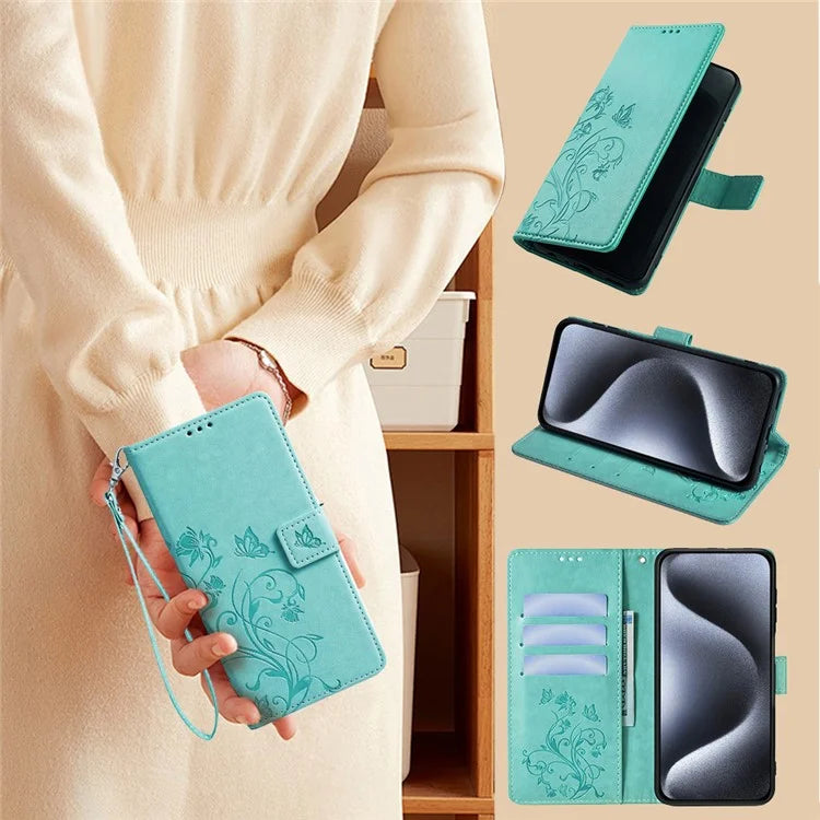 For Samsung Galaxy A25 5G (Global) (161.0 x 76.5 x 8.3mm) Case Butterfly Flower PU Leather Phone Folio Cover