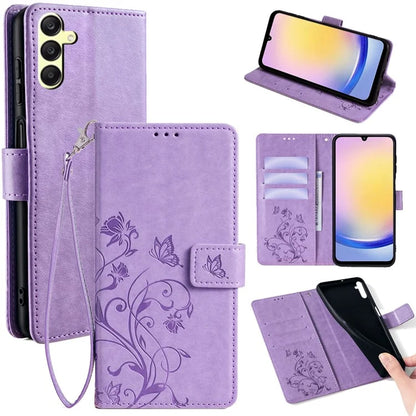 For Samsung Galaxy A25 5G (Global) (161.0 x 76.5 x 8.3mm) Case Butterfly Flower PU Leather Phone Folio Cover