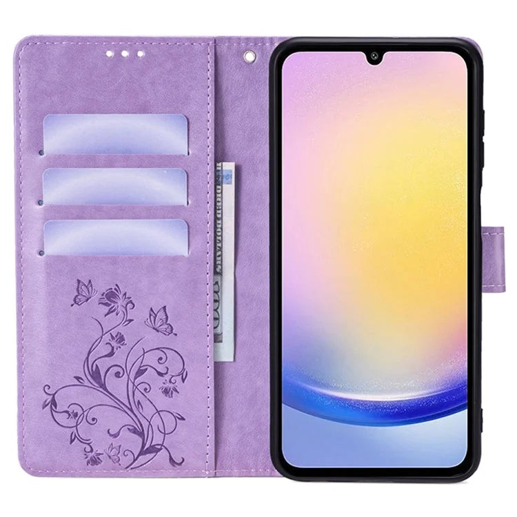 For Samsung Galaxy A25 5G (Global) (161.0 x 76.5 x 8.3mm) Case Butterfly Flower PU Leather Phone Folio Cover