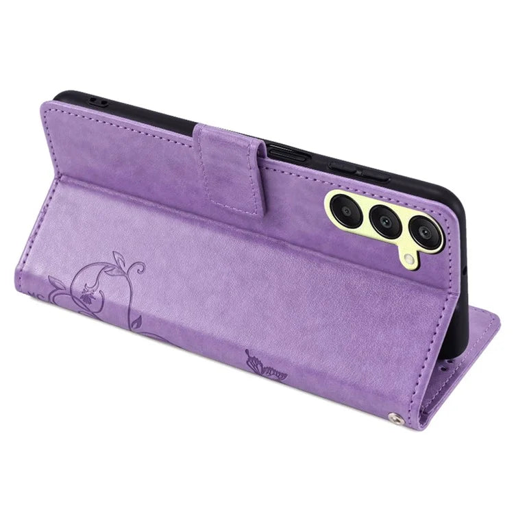 For Samsung Galaxy A25 5G (Global) (161.0 x 76.5 x 8.3mm) Case Butterfly Flower PU Leather Phone Folio Cover
