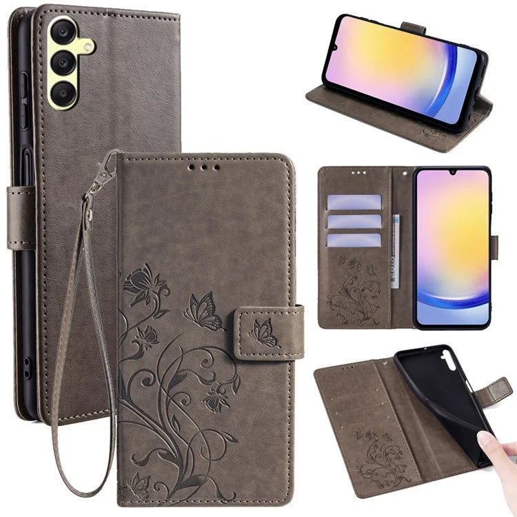 For Samsung Galaxy A25 5G (Global) (161.0 x 76.5 x 8.3mm) Case Butterfly Flower PU Leather Phone Folio Cover
