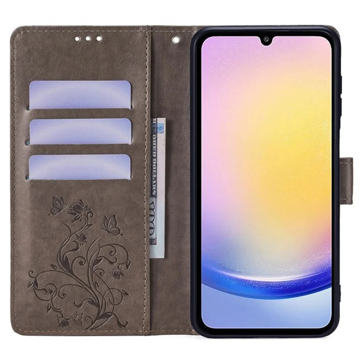 For Samsung Galaxy A25 5G (Global) (161.0 x 76.5 x 8.3mm) Case Butterfly Flower PU Leather Phone Folio Cover