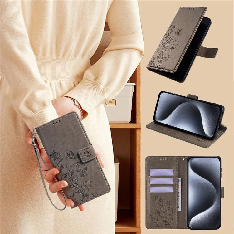 For Samsung Galaxy A25 5G (Global) (161.0 x 76.5 x 8.3mm) Case Butterfly Flower PU Leather Phone Folio Cover