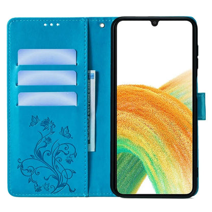 For Samsung Galaxy A33 5G Case Butterfly Flower Pattern Leather Phone Cover with Wrist Strap