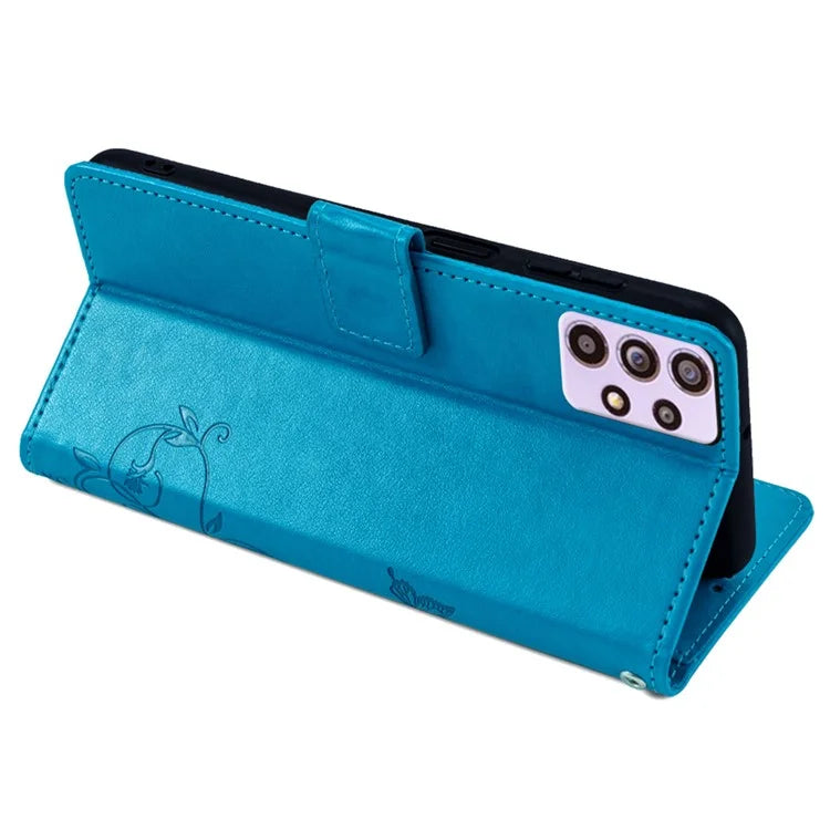 For Samsung Galaxy A33 5G Case Butterfly Flower Pattern Leather Phone Cover with Wrist Strap