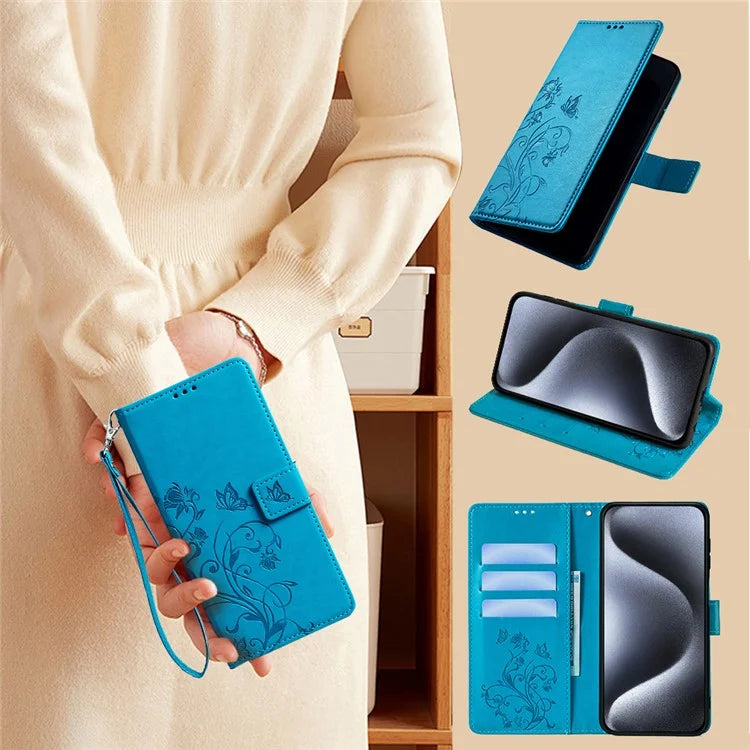 For Samsung Galaxy A33 5G Case Butterfly Flower Pattern Leather Phone Cover with Wrist Strap