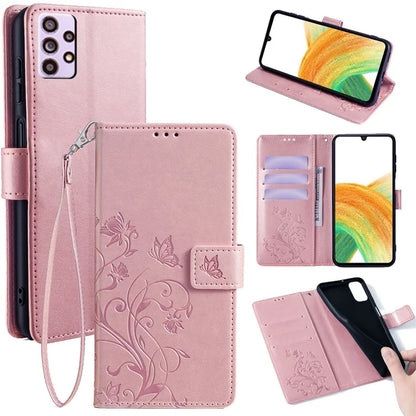 For Samsung Galaxy A33 5G Case Butterfly Flower Pattern Leather Phone Cover with Wrist Strap