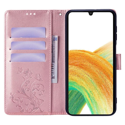 For Samsung Galaxy A33 5G Case Butterfly Flower Pattern Leather Phone Cover with Wrist Strap
