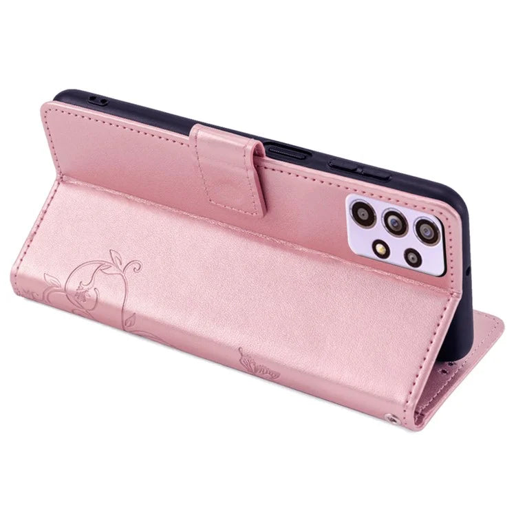For Samsung Galaxy A33 5G Case Butterfly Flower Pattern Leather Phone Cover with Wrist Strap