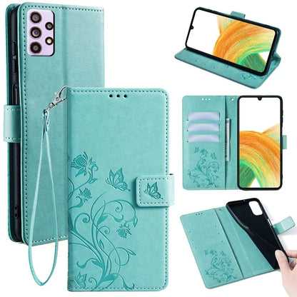 For Samsung Galaxy A33 5G Case Butterfly Flower Pattern Leather Phone Cover with Wrist Strap