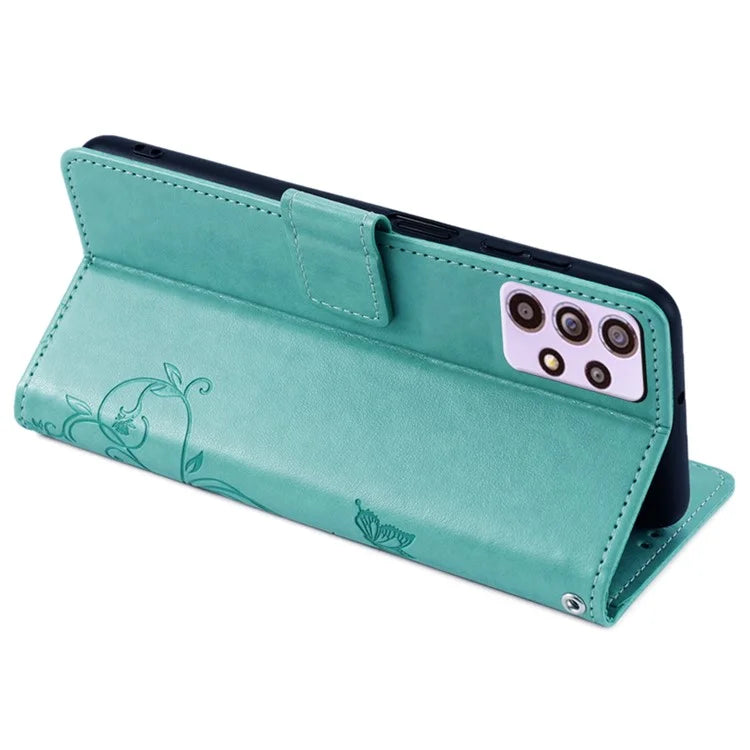 For Samsung Galaxy A33 5G Case Butterfly Flower Pattern Leather Phone Cover with Wrist Strap