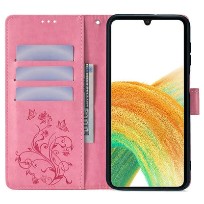 For Samsung Galaxy A33 5G Case Butterfly Flower Pattern Leather Phone Cover with Wrist Strap