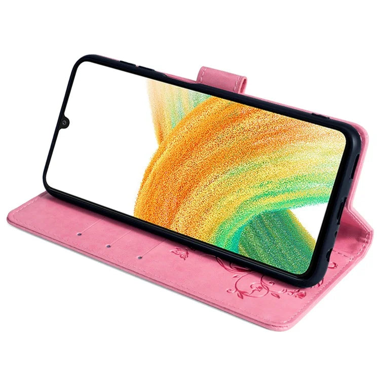For Samsung Galaxy A33 5G Case Butterfly Flower Pattern Leather Phone Cover with Wrist Strap
