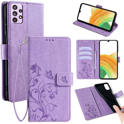 For Samsung Galaxy A33 5G Case Butterfly Flower Pattern Leather Phone Cover with Wrist Strap