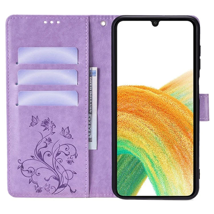 For Samsung Galaxy A33 5G Case Butterfly Flower Pattern Leather Phone Cover with Wrist Strap