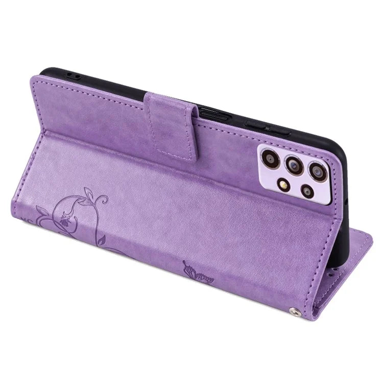 For Samsung Galaxy A33 5G Case Butterfly Flower Pattern Leather Phone Cover with Wrist Strap