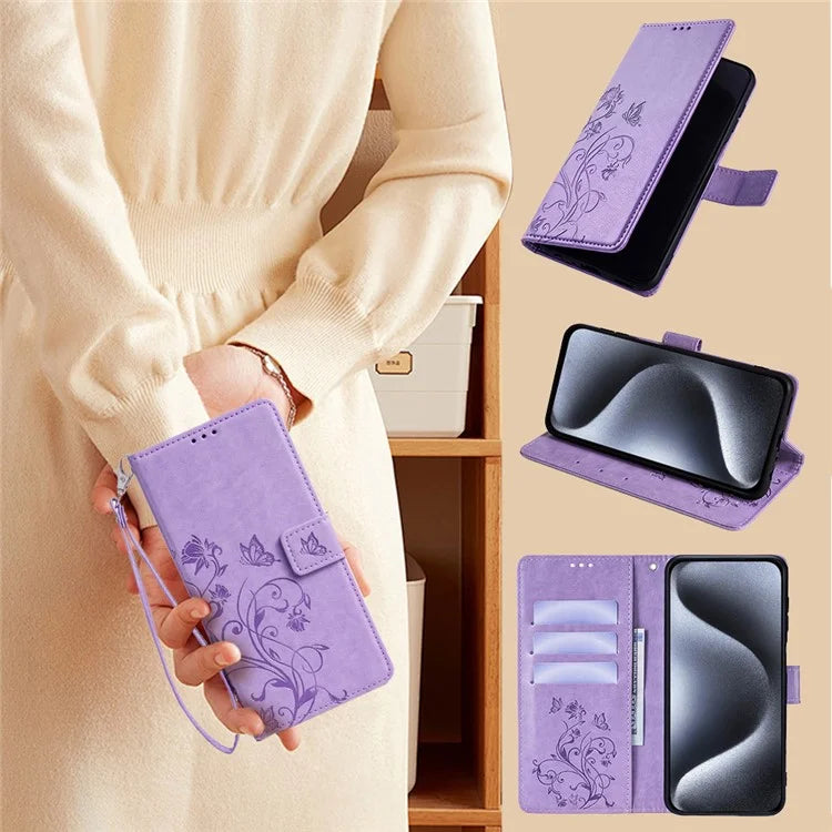For Samsung Galaxy A33 5G Case Butterfly Flower Pattern Leather Phone Cover with Wrist Strap