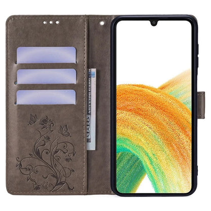 For Samsung Galaxy A33 5G Case Butterfly Flower Pattern Leather Phone Cover with Wrist Strap