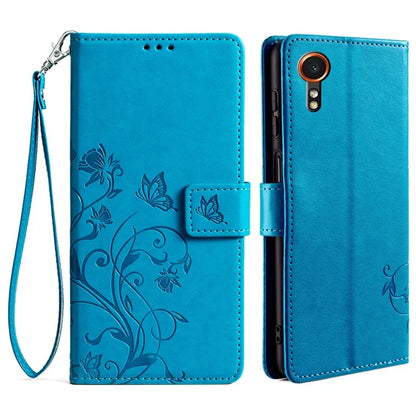 For Samsung Galaxy Xcover7 Case PU Leather Flip Stand Phone Cover Butterfly Flower Design