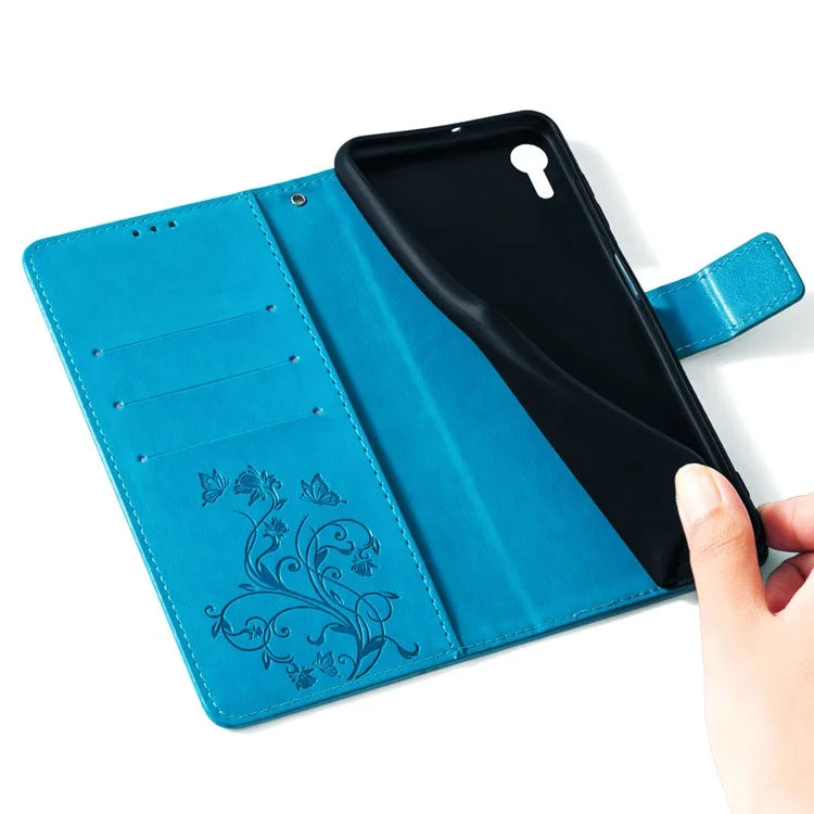 For Samsung Galaxy Xcover7 Case PU Leather Flip Stand Phone Cover Butterfly Flower Design