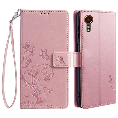 For Samsung Galaxy Xcover7 Case PU Leather Flip Stand Phone Cover Butterfly Flower Design