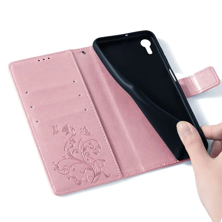 For Samsung Galaxy Xcover7 Case PU Leather Flip Stand Phone Cover Butterfly Flower Design