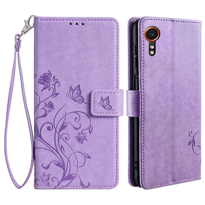 For Samsung Galaxy Xcover7 Case PU Leather Flip Stand Phone Cover Butterfly Flower Design