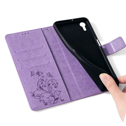 For Samsung Galaxy Xcover7 Case PU Leather Flip Stand Phone Cover Butterfly Flower Design
