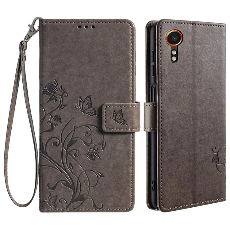 For Samsung Galaxy Xcover7 Case PU Leather Flip Stand Phone Cover Butterfly Flower Design