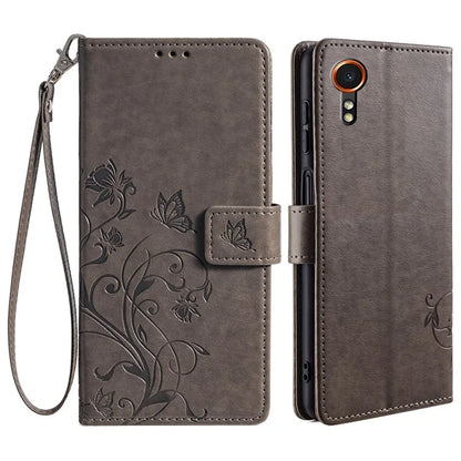 For Samsung Galaxy Xcover7 Case PU Leather Flip Stand Phone Cover Butterfly Flower Design