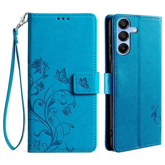 For Samsung Galaxy A15 4G / 5G Case Butterfly Flower Full Protection PU Leather Phone Cover