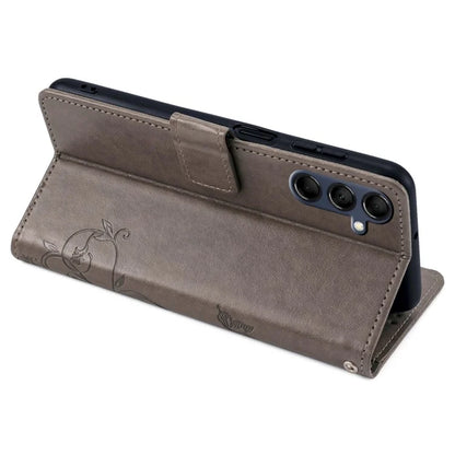 For Samsung Galaxy M14 5G Phone Case Butterfly Flower Imprinted Leather Flip Cover with Wrist Strap