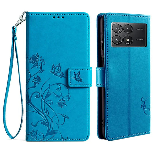 For Xiaomi Poco F6 Pro 5G / Redmi K70 5G / K70 Pro 5G Phone Case Butterfly Flower Imprinted Leather Anti-Fall Cover