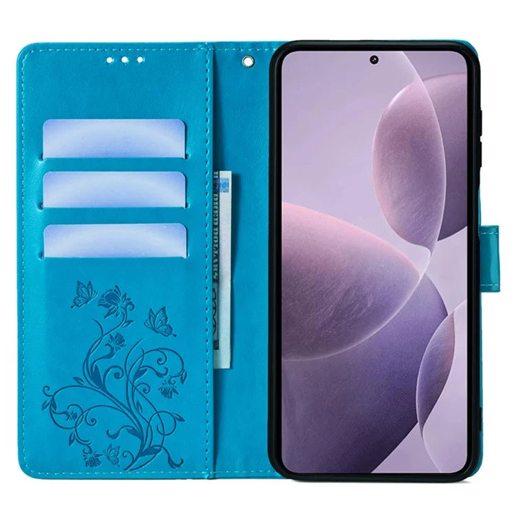 For Xiaomi Poco F6 Pro 5G / Redmi K70 5G / K70 Pro 5G Phone Case Butterfly Flower Imprinted Leather Anti-Fall Cover