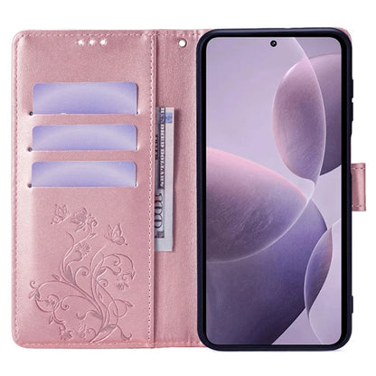 For Xiaomi Poco F6 Pro 5G / Redmi K70 5G / K70 Pro 5G Phone Case Butterfly Flower Imprinted Leather Anti-Fall Cover