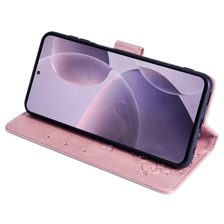 For Xiaomi Poco F6 Pro 5G / Redmi K70 5G / K70 Pro 5G Phone Case Butterfly Flower Imprinted Leather Anti-Fall Cover