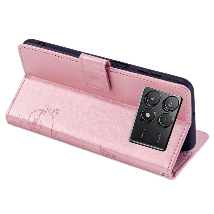 For Xiaomi Poco F6 Pro 5G / Redmi K70 5G / K70 Pro 5G Phone Case Butterfly Flower Imprinted Leather Anti-Fall Cover