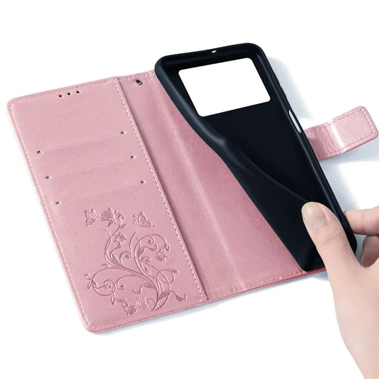 For Xiaomi Poco F6 Pro 5G / Redmi K70 5G / K70 Pro 5G Phone Case Butterfly Flower Imprinted Leather Anti-Fall Cover
