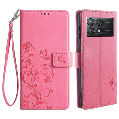 For Xiaomi Poco F6 Pro 5G / Redmi K70 5G / K70 Pro 5G Phone Case Butterfly Flower Imprinted Leather Anti-Fall Cover