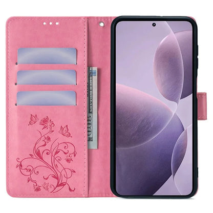 For Xiaomi Poco F6 Pro 5G / Redmi K70 5G / K70 Pro 5G Phone Case Butterfly Flower Imprinted Leather Anti-Fall Cover