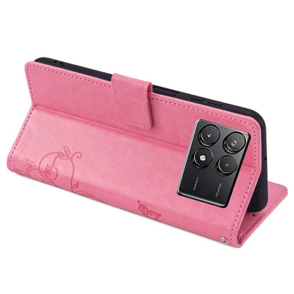 For Xiaomi Poco F6 Pro 5G / Redmi K70 5G / K70 Pro 5G Phone Case Butterfly Flower Imprinted Leather Anti-Fall Cover
