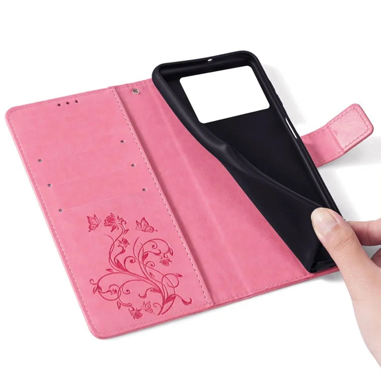 For Xiaomi Poco F6 Pro 5G / Redmi K70 5G / K70 Pro 5G Phone Case Butterfly Flower Imprinted Leather Anti-Fall Cover
