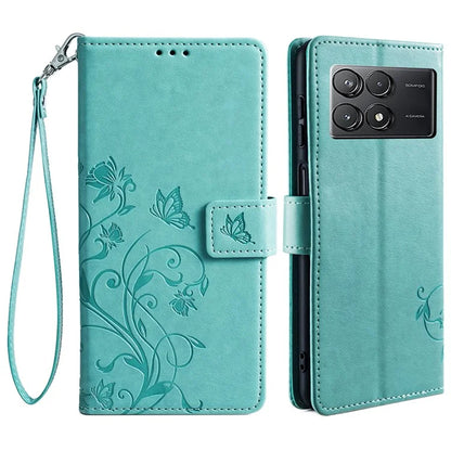 For Xiaomi Poco F6 Pro 5G / Redmi K70 5G / K70 Pro 5G Phone Case Butterfly Flower Imprinted Leather Anti-Fall Cover