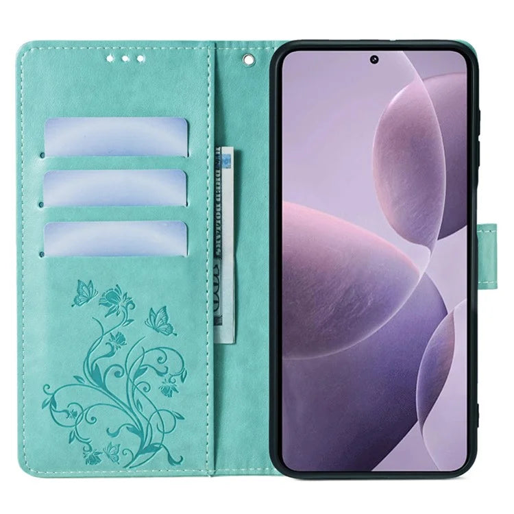 For Xiaomi Poco F6 Pro 5G / Redmi K70 5G / K70 Pro 5G Phone Case Butterfly Flower Imprinted Leather Anti-Fall Cover
