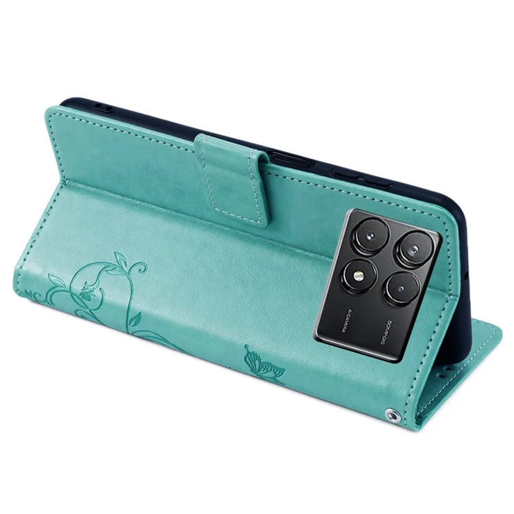 For Xiaomi Poco F6 Pro 5G / Redmi K70 5G / K70 Pro 5G Phone Case Butterfly Flower Imprinted Leather Anti-Fall Cover